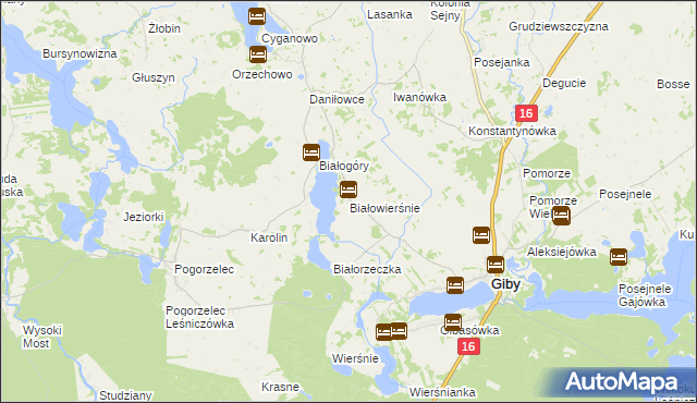 mapa Białowierśnie, Białowierśnie na mapie Targeo