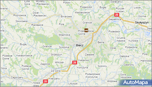 mapa Biecz powiat gorlicki, Biecz powiat gorlicki na mapie Targeo