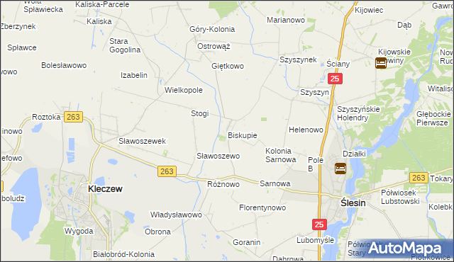mapa Biskupie gmina Ślesin, Biskupie gmina Ślesin na mapie Targeo