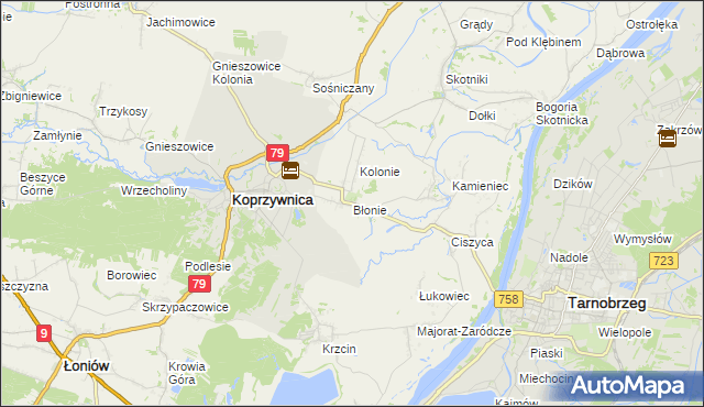 mapa Błonie gmina Koprzywnica, Błonie gmina Koprzywnica na mapie Targeo