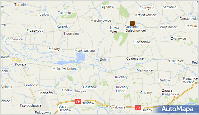 mapa Bobin gmina Proszowice, Bobin gmina Proszowice na mapie Targeo