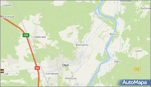 mapa Bobrowniki gmina Otyń, Bobrowniki gmina Otyń na mapie Targeo