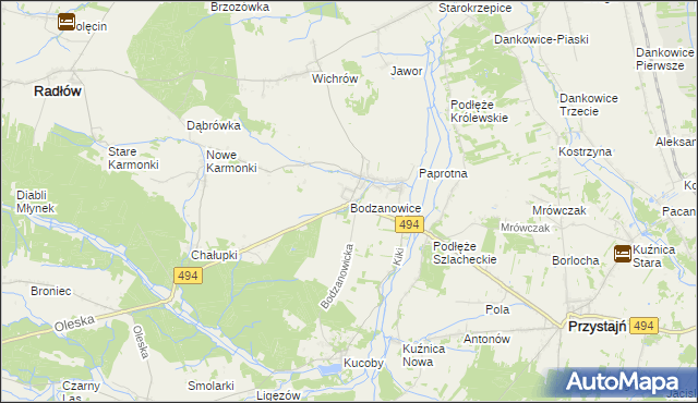 mapa Bodzanowice, Bodzanowice na mapie Targeo