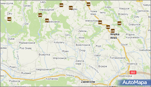 mapa Bolechowice gmina Zabierzów, Bolechowice gmina Zabierzów na mapie Targeo