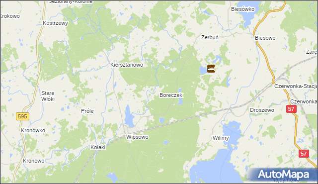 mapa Boreczek gmina Biskupiec, Boreczek gmina Biskupiec na mapie Targeo