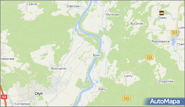mapa Borki gmina Otyń, Borki gmina Otyń na mapie Targeo