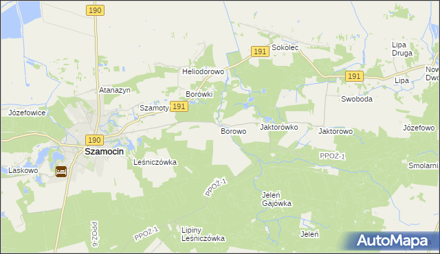 mapa Borowo gmina Szamocin, Borowo gmina Szamocin na mapie Targeo