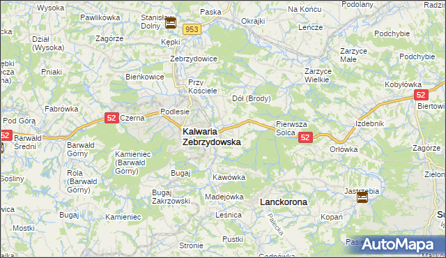 mapa Brody gmina Kalwaria Zebrzydowska, Brody gmina Kalwaria Zebrzydowska na mapie Targeo