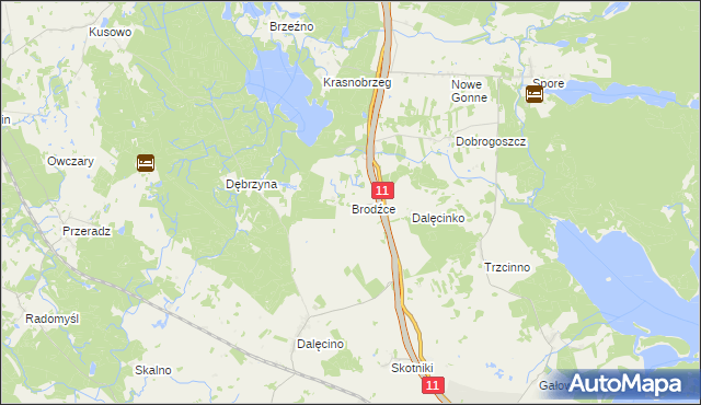 mapa Brodźce gmina Szczecinek, Brodźce gmina Szczecinek na mapie Targeo