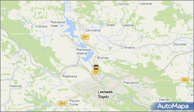 mapa Brunów gmina Lwówek Śląski, Brunów gmina Lwówek Śląski na mapie Targeo