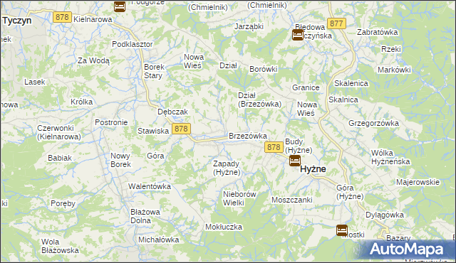 mapa Brzezówka gmina Hyżne, Brzezówka gmina Hyżne na mapie Targeo
