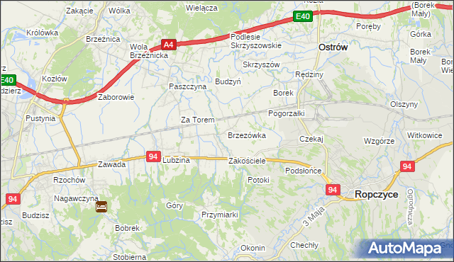 mapa Brzezówka gmina Ropczyce, Brzezówka gmina Ropczyce na mapie Targeo
