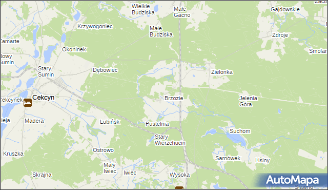 mapa Brzozie gmina Cekcyn, Brzozie gmina Cekcyn na mapie Targeo