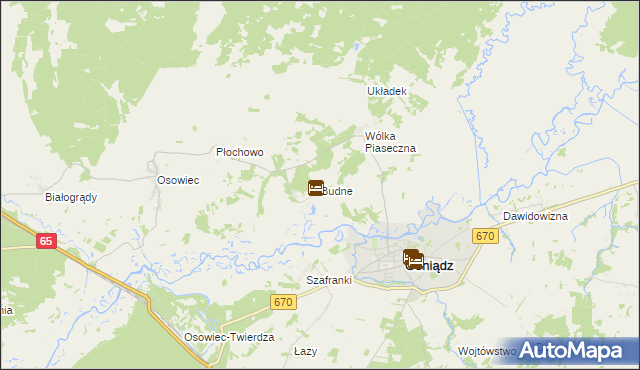 mapa Budne gmina Goniądz, Budne gmina Goniądz na mapie Targeo