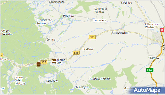 mapa Budzów gmina Stoszowice, Budzów gmina Stoszowice na mapie Targeo