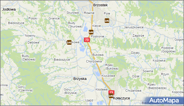 mapa Bukowa gmina Brzostek, Bukowa gmina Brzostek na mapie Targeo