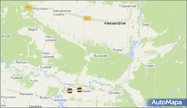 mapa Bukowiec gmina Aleksandrów, Bukowiec gmina Aleksandrów na mapie Targeo