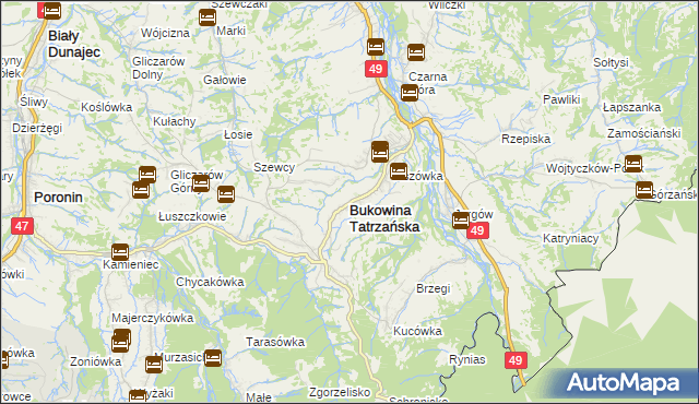 mapa Bukowina Tatrzańska, Bukowina Tatrzańska na mapie Targeo