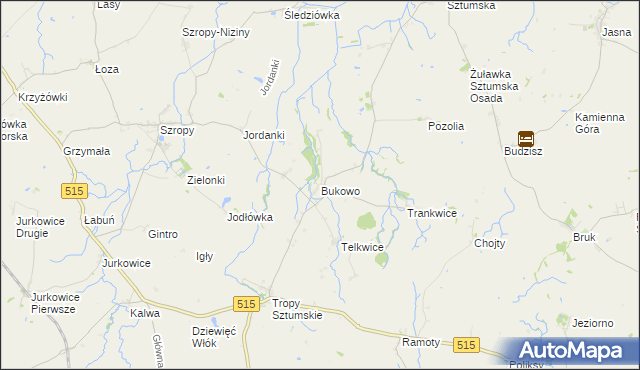 mapa Bukowo gmina Stary Targ, Bukowo gmina Stary Targ na mapie Targeo