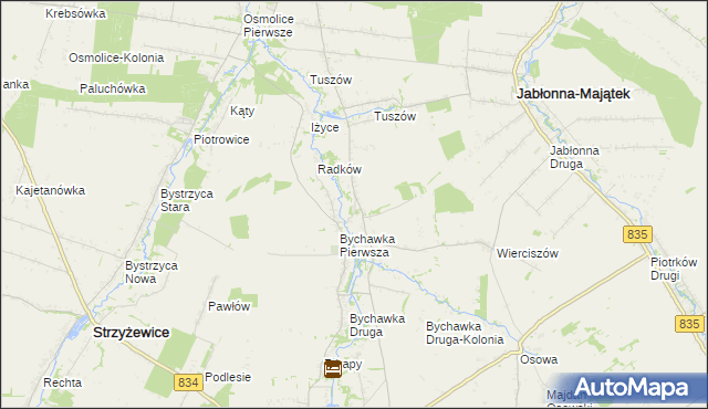 mapa Bychawka Trzecia, Bychawka Trzecia na mapie Targeo