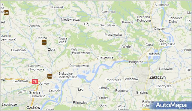 mapa Charzewice, Charzewice na mapie Targeo