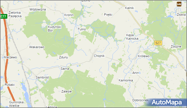 mapa Chojnik gmina Morąg, Chojnik gmina Morąg na mapie Targeo