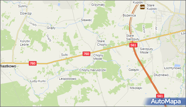 mapa Chojny Młode, Chojny Młode na mapie Targeo