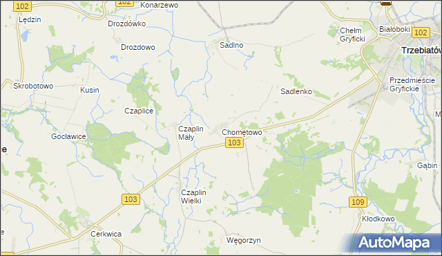 mapa Chomętowo gmina Trzebiatów, Chomętowo gmina Trzebiatów na mapie Targeo