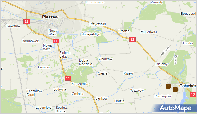 mapa Chorzew gmina Pleszew, Chorzew gmina Pleszew na mapie Targeo