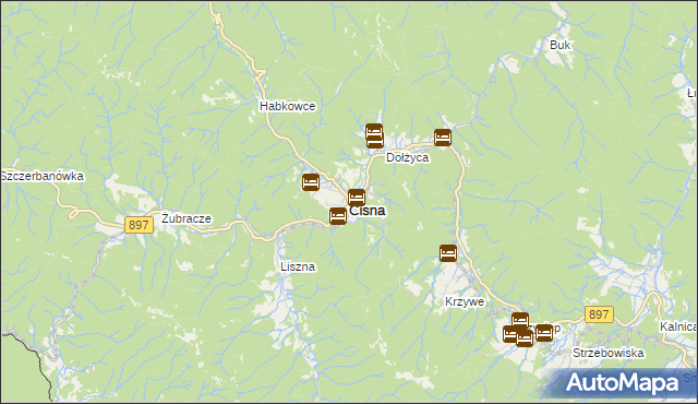mapa Cisna, Cisna na mapie Targeo