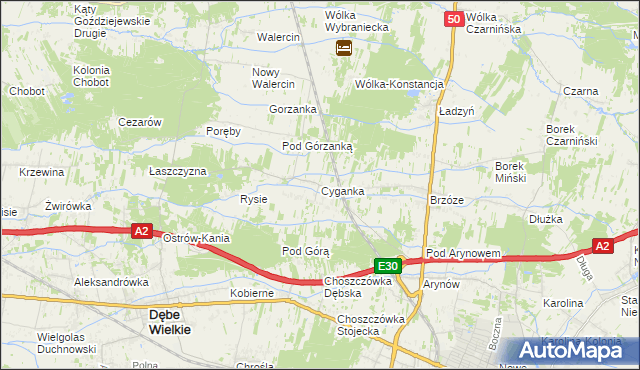 mapa Cyganka gmina Dębe Wielkie, Cyganka gmina Dębe Wielkie na mapie Targeo
