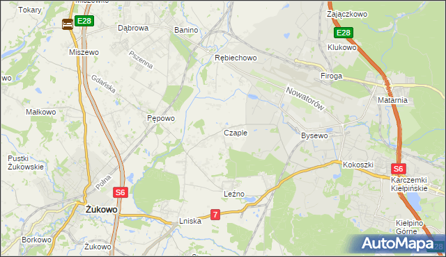 mapa Czaple gmina Żukowo, Czaple gmina Żukowo na mapie Targeo