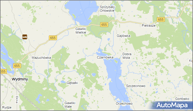 mapa Czarnówka gmina Wydminy, Czarnówka gmina Wydminy na mapie Targeo