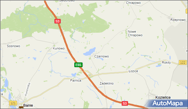 mapa Czarnowo gmina Kozielice, Czarnowo gmina Kozielice na mapie Targeo