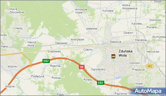 mapa Czechy gmina Zduńska Wola, Czechy gmina Zduńska Wola na mapie Targeo