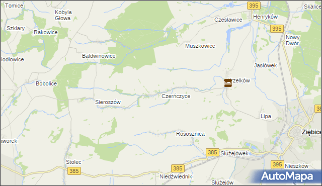 mapa Czerńczyce gmina Ziębice, Czerńczyce gmina Ziębice na mapie Targeo