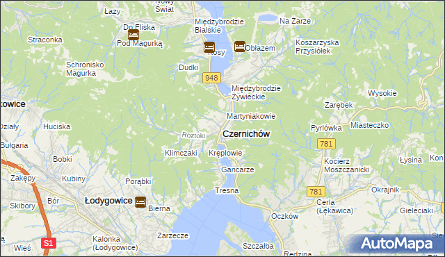 mapa Czernichów powiat żywiecki, Czernichów powiat żywiecki na mapie Targeo