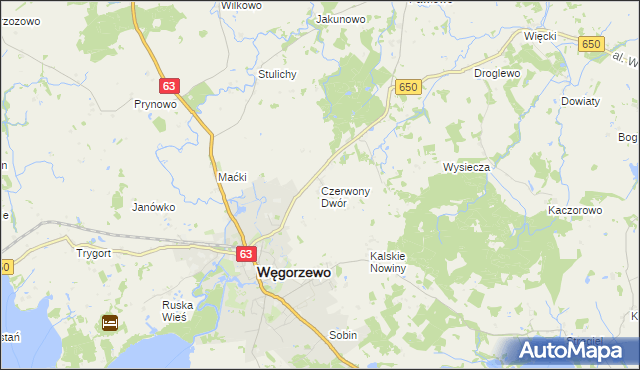 mapa Czerwony Dwór gmina Węgorzewo, Czerwony Dwór gmina Węgorzewo na mapie Targeo