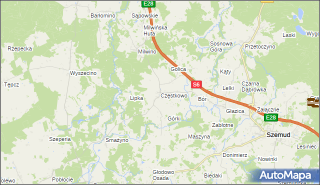 mapa Częstkowo gmina Szemud, Częstkowo gmina Szemud na mapie Targeo