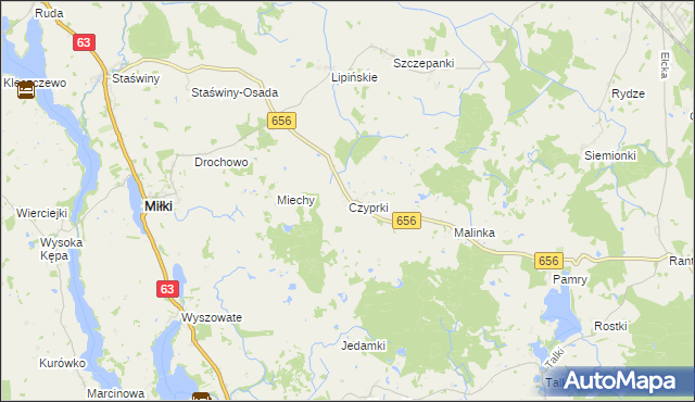 mapa Czyprki gmina Miłki, Czyprki gmina Miłki na mapie Targeo