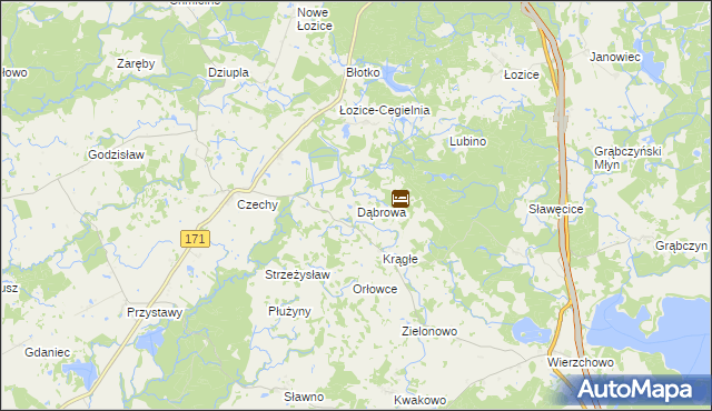 mapa Dąbrowa gmina Szczecinek, Dąbrowa gmina Szczecinek na mapie Targeo