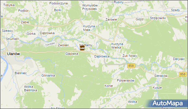 mapa Dąbrowica gmina Ulanów, Dąbrowica gmina Ulanów na mapie Targeo