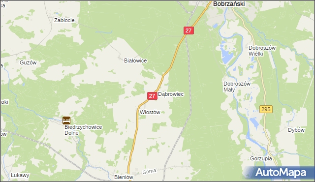 mapa Dąbrowiec gmina Żary, Dąbrowiec gmina Żary na mapie Targeo