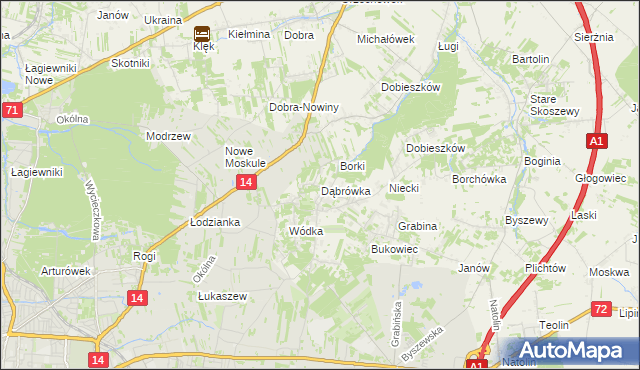 mapa Dąbrówka gmina Nowosolna, Dąbrówka gmina Nowosolna na mapie Targeo