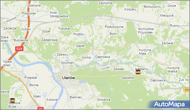 mapa Dąbrówka gmina Ulanów, Dąbrówka gmina Ulanów na mapie Targeo