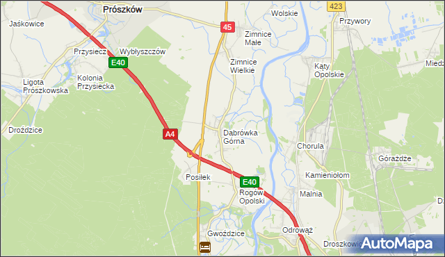 mapa Dąbrówka Górna gmina Krapkowice, Dąbrówka Górna gmina Krapkowice na mapie Targeo
