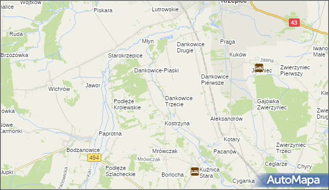 mapa Dankowice Trzecie, Dankowice Trzecie na mapie Targeo