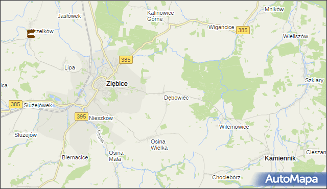 mapa Dębowiec gmina Ziębice, Dębowiec gmina Ziębice na mapie Targeo