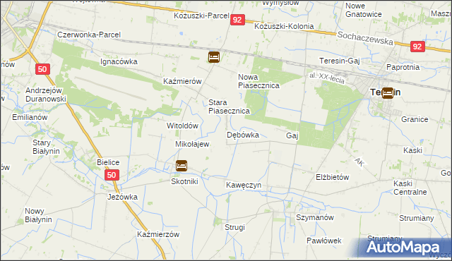 mapa Dębówka gmina Teresin, Dębówka gmina Teresin na mapie Targeo