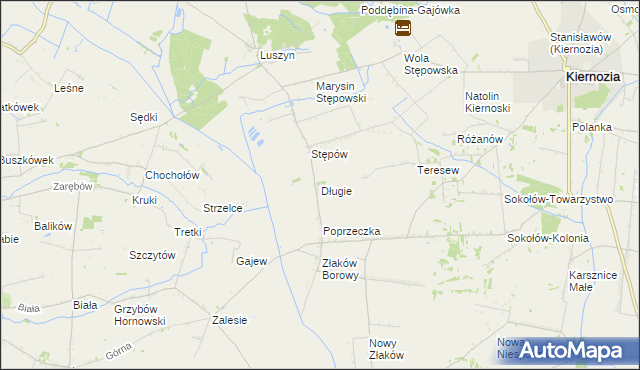 mapa Długie gmina Kiernozia, Długie gmina Kiernozia na mapie Targeo